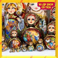BỘ BÚP BÊ NGA CAO CẤP 10 LỚP 20CM DÁNG TRÒN HOA VĂN "CỔ TÍCH NGA" CỰC ĐẸP VÀ ĐỘC ĐÁO, SANG TRỌNG