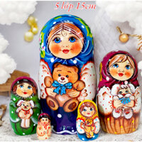 BỘ BÚP BÊ NGA MATRYOSHKA 5 LỚP 15CM "BÉ MISA ÔM GẤU" CỰC DỄ THƯƠNG QUÀ LƯU NIỆM NGA ĐỘC ĐÁO