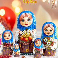 BỘ BÚP BÊ NGA MATRYOSHKA 5 LỚP 18CM HOA VĂN "MISA ÔM TÁO" CỰC ĐẸP VÀ DỄ THƯƠNG