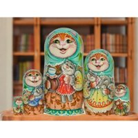 BỘ BÚP BÊ NGA MATRYOSHKA 5 LƠP CAO 18CM HOA VĂN CHÚ MÈO CỰC ĐẸP VÀ DỄ THƯƠNG