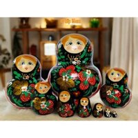 BỘ BÚP BÊ NGA PHỔ THÔNG 10 LỚP 15CM DÁNG TRÒN HOA VĂN DÂU TÂY RẤT DỄ THƯƠNG CHO BÉ
