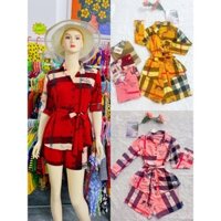 Bộ Burberry Set Áo, Quần Nữ Thắt Nơ Phong Cách Sang Trọng Chất Đẹp Mịn