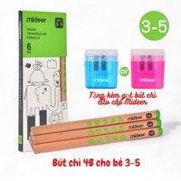 Bộ bút Chì 2B 4B 6B hộp 6 bút chì tặng kèm Gọt bút, Mideer Thick Triangular Pencils, Đồ dùng dụng cụ học tập cho bé - Bút Chì 4B  Gọt bút