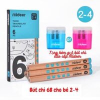 Bộ bút Chì 2B 4B 6B hộp 6 bút chì tặng kèm Gọt bút, Mideer Thick Triangular Pencils, Đồ dùng dụng cụ học tập cho bé - Bút Chì 6B  Gọt bút