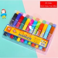 Bộ bút lông dầu 24 màu - Bút 2 đầu (đầu nhọn + đầu chổi) dành cho trẻ em, họa sĩ nhí và vẽ minh họa