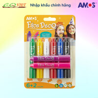 Bộ bút màu vẽ mặt nhập khẩu Hàn Quốc AMOS Face Deco FD5B8 Vỉ 6 + 2 màu