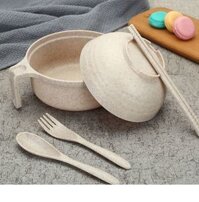 Bộ ca mì lúa mạch có nắp, dĩa, muỗng, nĩa