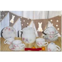 Bộ cà phê(gồm:6 tách+6 đĩa+bình trà 1.4L)thủy tinh ngọc cao cấp USA Home Set,nhập khẩu Thái Lan, hàng cao cấp