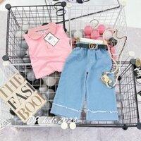 Bộ cá tính cho bé gái gồm áo sát nách- quần bò và thắt lưng