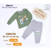 Bộ cài vai dài tay cho bé sơ sinh từ 9-36M, Đồ bộ ngủ cho bé trai chất thun cotton xịn