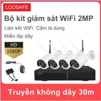 Bộ camera giám sát Full HD 1080Pwireless NVR Kit 4 kênh CCTV Bộ gói cctv Wi-Fi loosafe với tầm nhìn ban đêm