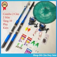 Bộ Cần Câu 2 Cần 2 Máy Tặng 10 Phụ Kiện Như Hình, can cau may gia re, chất liệu tốt, dễ sử dụng cần câu cá