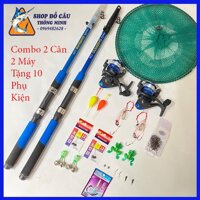 Bộ Cần Câu 2 Cần 2 Máy Tặng 10 Phụ Kiện Như Hình, can cau may gia re, chất liệu tốt, dễ sử dụng - Bộ 3m0