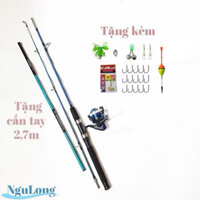 Bộ cần câu 2 khúc đặc Shimano Scabard ruột siêu bạo lực, kèm máy và set phụ kiện, tặng cần tay 2m7 docauquoctuan