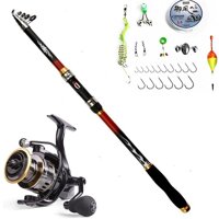 Bộ cần câu cá - Cần carbon cao cấp - Kèm máy Kim loại HE Chính hãng - Tặng kèm nhiều phụ kiện - Đen Đỏ - Bộ cần câu 2m7 - Kèm máy 5000