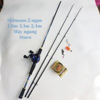 Bộ cần câu lure 2 ngọn cacbon shimano máy ngang STACO tay trái cao cấp