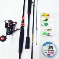 Bộ cần câu lure máy đứng Crono VIP +combo hộp mồi lure và dây câu