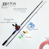 Bộ cần câu lure máy ngang cao cấp Kratos + Máy ngang Ares tặng kèm dây câu lure và bộ mồi câu