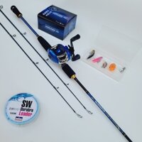 Bộ cần câu lure máy ngang Shimano 2 ngọn Fishing of cast Phukiencaulure25 Bộ cần câu 2 ngọn, đầu bu chống xoắn cao cấp