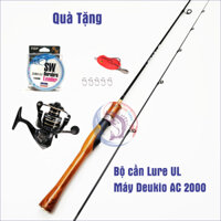 Bộ cần câu lure UL cán gỗ cao cấp tặng kèm máy câu Deukio AC, Mồi câu lure nhái hơi. Hoàng Nam Fishi