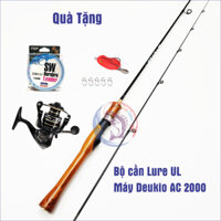 Bộ cần câu lure UL cán gỗ cao cấp tặng kèm máy câu Deukio AC, Mồi câu lure nhái hơi. Hoàng Nam Fishi 5123klh888