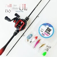 Bộ cần câu lure UL ngọn dẻo+ máy ngang+ hộp mồi câu lure và dây dù