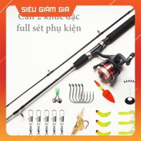 Bộ cần câu máy cần câu 2 khúc đặc kèm + máy câu 200 cuốn sẵn cước + full set phụ kiện Hai Lúa