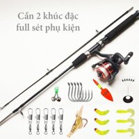 Bộ cần câu máy cần câu 2 khúc đặc kèm + máy câu 200 cuốn sẵn cước + full set phụ kiện.