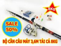 Bộ cần câu máy giá rẻ 3.6m Khoen Gold + máy Câu Yumoshi AL5000 Kim Loại