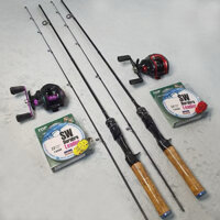 Bộ cần câu UL chuyên Lure + Máy Ngang Titan + Tặng kèm: 1 cuộn dù PE + 1 con nhái hơi có thìa xoay