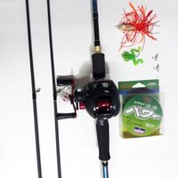 Bộ cần máy ngang chuyên câu lure kèm phụ kiện.