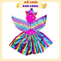 Bộ cánh bướm thiên thần kèm váy hình ngựa Pony 7 sắc cầu vồng, hồng, vàng bé gái trang phục hóa trang HALLOWEEN Y HÌNH (