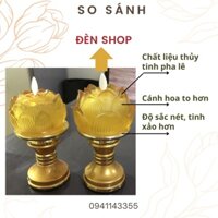 Bộ cặp 2 Đèn Hoa Sen pha lê thủy tinh không tắt, Nến điện tử phong thủy, sử dụng pin 2A