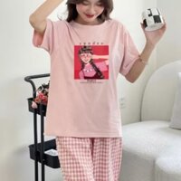 Bộ caro nữ phom quần đũi BAGGY in hình thời trang BENSTORE , Set đồ caro nữ in hình  thời trang