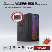 Bộ Case Nguồn VSP VP320 + 200w Black (300x165x350mm, Mặt trước có sẵn led RGB, Fan đuôi 8cm)