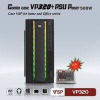 Bộ Case Nguồn VSP VP320 + 500w Black (300x165x350mm, Mặt trước có sẵn led RGB)