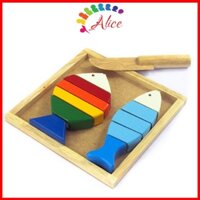 Bộ cắt 2 cá - Đồ chơi nấu ăn - Đồ chơi gỗ thông minh Winwintoys cho bé