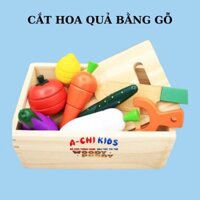 Bộ Cắt Ghép Rau Củ Quả Nam Châm Bằng Gỗ Có Hộp Đựng Tiện Lợi- Đồ Chơi An Toàn Cho Bé Tập Vào Bếp