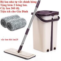 Bộ Cây Lau Nhà 360 Độ Chính Hãng Cao Cấp Mặt Lau Hình Chữ Nhật kèm 2 bông lau