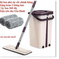 Bộ Cây Lau Nhà 360 Độ Chính Hãng Cao Cấp Mặt Lau Hình Chữ Nhật kèm 2 bông lau