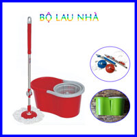 Bộ Cây Lau Nhà Kèm 2 Bông Lau + Thùng Nhựa Đựng Nước Thông Minh Xoay 360 Tự Vắt