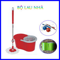 Bộ Cây Lau Nhà Kèm 2 Bông Lau + Thùng Nhựa Đựng Nước Thông Minh Xoay 360 Tự Vắt