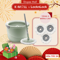 Bộ cây lau nhà LocknLock Mini Spin Mop ETM498MITS2 , xoay 360 độ, tặng kèm 3 bông lau - K-MALL