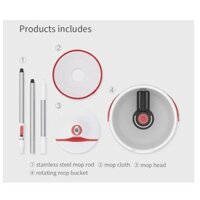 Bộ cây lau nhà thông minh XIAOMI Yijie Rotary Mop Set YD-02 Red Gray Cloth - white