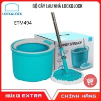 Bộ cây lau nhà thông minh Lock&Lock ETM494 thế hệ mới – Corner Spin Mop - Gồm xô chứa -Tặng kèm 2 bông lau - Xoay 360 độ