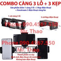 Bộ Cây Tripod  5 Kẹp điện thoại  5 Càng xoay 360 độ , Gậy chụp ảnh 3 chân, Cây livestream quay video, dựng phim - Combo Càng  3 kẹp