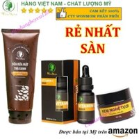 Bộ chăm sóc da mặt hữu cơ Wonmom - Dưỡng trắng, mụn, thâm nám (Sữa rửa mặt, Kem nghệ, Serum vitamin C) WM