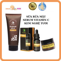 Bộ chăm sóc da mặt hữu cơ Wonmom - Dưỡng trắng, mụn, thâm nám (Sữa rửa mặt, Kem nghệ, Serum vitamin C) WM
