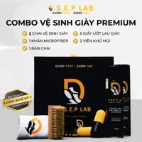 Bộ chăm sóc, vệ sinh giày DSEP gồm 02 chai xịt vệ sinh, khăn lau, bàn chải lông heo, viên khử mùi giày kèm 5 khăn ướt vệ