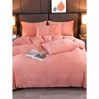 Bộ Chăn bốn mảnh nhung sữa màu trơn lót nhung Bộ chăn ba mảnh vỏ chăn nhung hai mặt san hô Bộ chăn ga trải giường PEFS